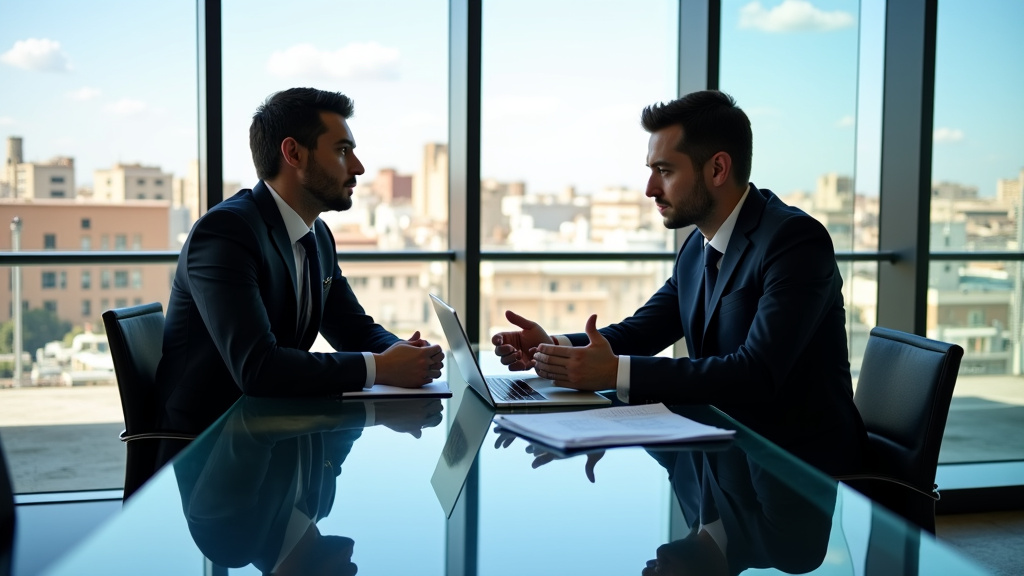 Detective privado en reunion con un cliente en un despacho moderno